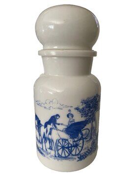 White Milk Glass Apothecary Qt Jar Bubble Lid Victorian Courting Couple Belgium